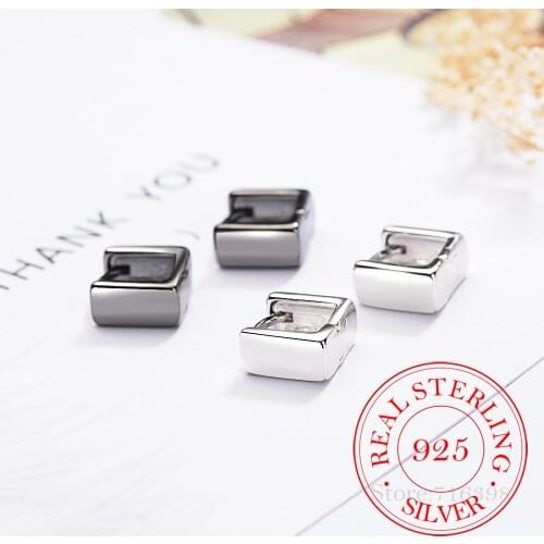 925 Silver Square Wide Edition Huggies Earring Button Ear Nail Fashion Woman Hoop Earrings Party Elegant Luxury Bridal Jewelry
