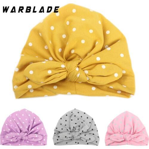 WarBLade 2018 Sweet Dot Baby Girl Hat with Bow Candy Color Baby Turban Cap for Girls Elastic Accessories 1 PC