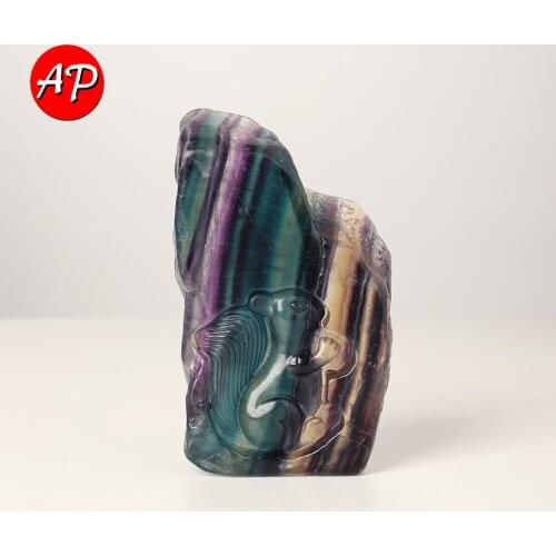 1PC Natural crystal crafts Rainbow Fluorite animal carvings Striped Fluorite Crystal home decoration