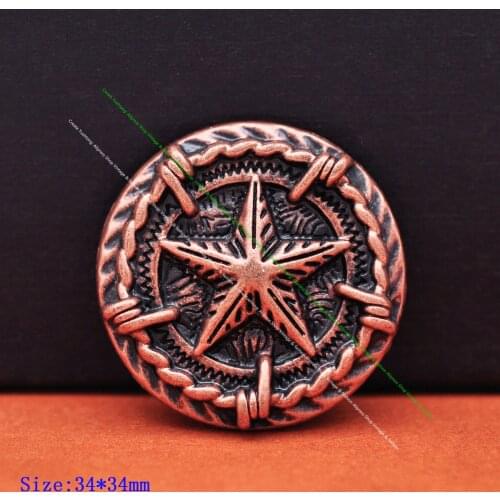 10PC 33mm ANTIQUE COPPER WESTERN TEXAS STAR BARBED WIRE HORSE RODEO SADDLE TACK LEATHERCRAFT LUGGAGE BAG ACCESSORIES CONCHO