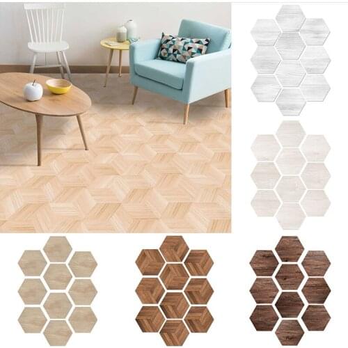 10Pcs/lot Hexagonal Wood Grain Waterproof PVC Wall Stickers DIY Home Decor Tiles Anti-oil Non-slip Floor Sticker Living Room