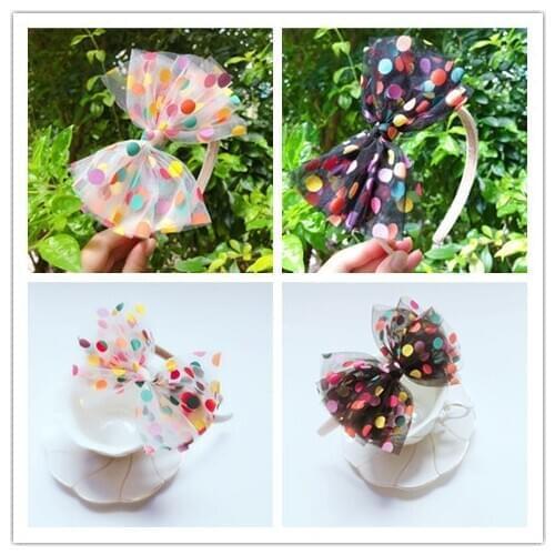 10pcs Fashion Cute Mesh Bow Hair Sticks Headbands Color Dot Gauze Bowknot Hairbands Princess Headwear Girls Hair Accessories