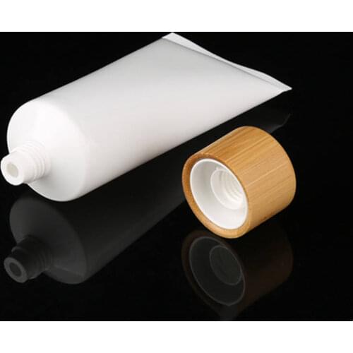 150G 150ML 5 oz Bamboo Wood Screw Lid Empty Plastic Soft Squeeze Tube Cosmetic Packaging Container White Refillable Bottles