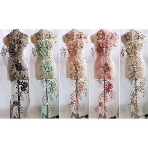 3D Flower Beaded Embroidery Organza Lace Appliques Patch Sewing On Fabric Patches for Evening Dress Clothing Diy Decoration