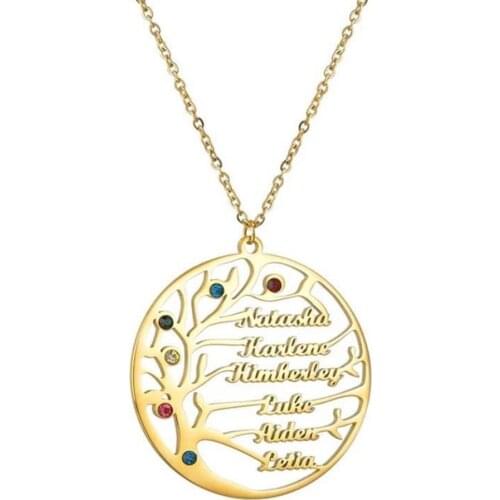 AurolaCo Customized Name Necklace Personalized Life Tree Stainless Steel Gold Choker Pendant Nameplate Necklace For Women