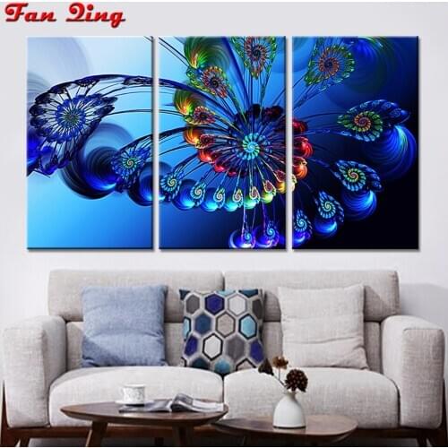 DIY Diamond Painting Abstract Blue Peacocks Feather Cross Stitch Full Canvas Picture of Rhinestone Mosaic Embroidery Paintings