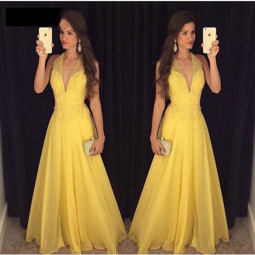 V neck Elegant Evening Dresses Chiffon With Lace Formal Dress 2019 New Year Wedding Party Dress Vestido De Noiva