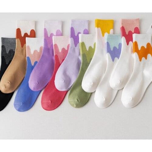 Cream flow contrasting colored Cotton socks cute colored crew hipster stitched cotton skateboard casual funny happy lady socks