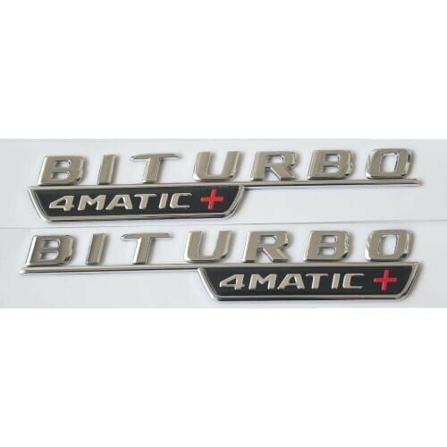 Chrome Letters Fender Emblems Badges for BITURBO 4MATIC+ for Mercedes Benz AMG 2017