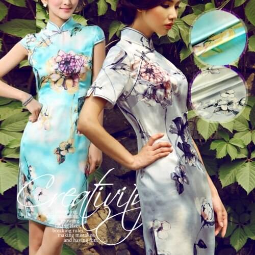 Chinese style flower print mulberry silk fabric for dress cheongsam skirt 6980