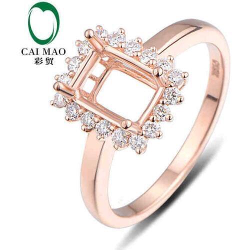 CaiMao Emerald cut Semi Mount Ring Settings & 0.28ct Diamond 18k Rose Gold Gemstone Engagement Ring Fine Jewelry