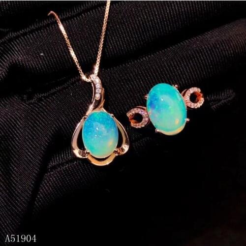 KJJEAXCMY Fine Jewelry 925 Sterling Silver Inlay Natural Opal Gemstone Womens Ring Necklace Pendant Set Support Test