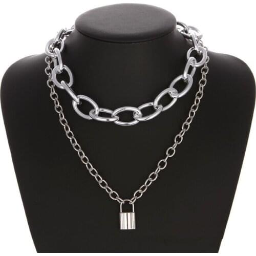Large Chain PadLock Layered Necklace Pendant For Women Punk Jewelry Gold Chain Long Necklaces Friendship Gift Colar Masculino