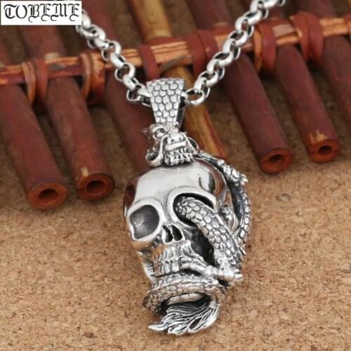 Handcrafted 925 Silver Skull Dragon Pendant vintage sterling silver Dragon pendant man PUNK pendant
