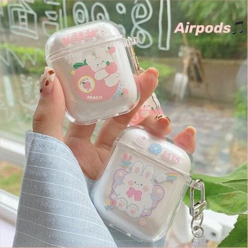 Cute Rabbit Case for Airpods 2 1 pro Cover Cartoon Earphone Case Transparent Capa for Airpod Headphones Case with Ornament