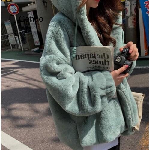 Fashion Faux Fur Hooded Coat 2020 Winter Women Casual Slim Long Sleeve Faux Fox Fur Winter Jacket Women Casaco Feminino