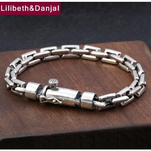 Men Bracelet Bangle 100% Real 925 Sterling Silver Vintage Square Bracelet Jewelry pulseras de plata de ley 925 mujer 2019 B03