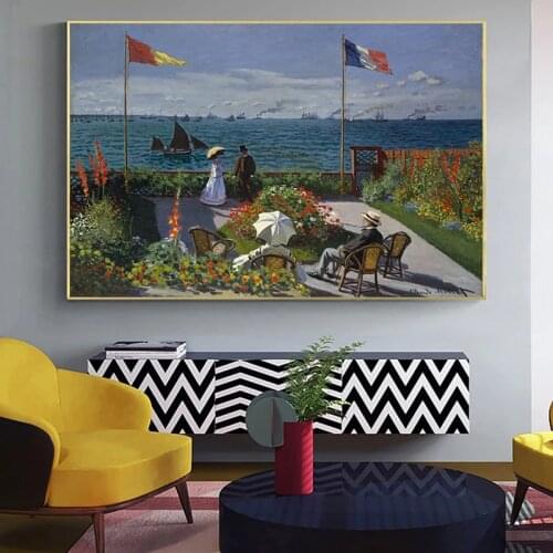 Famous Art Painting Claude Monet Garden at Sainte-Adresse Landscape Posters and Prints Canvas Painting Wall Picture Home Decor