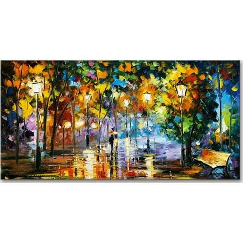 Mintura Wall Picture for Living Room Oil Paintings on Canvas Hand Painted A City Street at Night Hotel Decor Wall Art No Framed