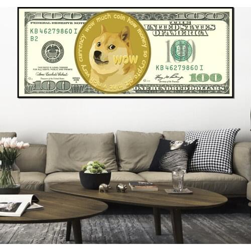 Funny Dogecoin Dollar Art Painting Wall Art Pictures Living Room Decor Poster and Prints Canvas Painting Wall Decor