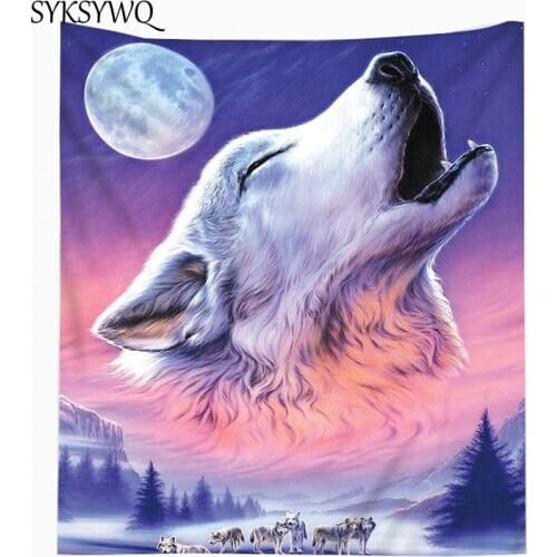 Psychedelic tapestry moon wolf carpet wall cloth large tapiserie mural tente camping tapiz de pared