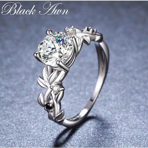 2019 New Fower 925 Sterling Silver Fine Jewelry Engagement Black Spinel Round Engagement Ring for Women Anillos Mujer G089
