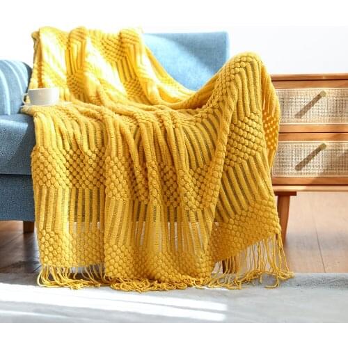 Solid Color Knitted Blanket with Tassels Sofa Bed Throw Blanket Office Air-Condition Blanket Bedspread Portable Travel Blanket