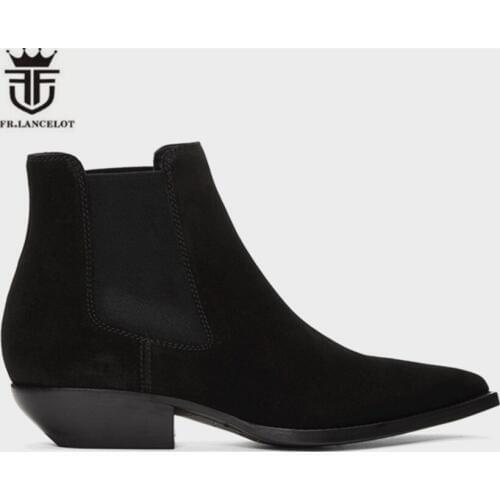 Personalized Exclusive Wedge Big Heel wedge Chelsea denim Boots pointed toe stage fashion genuine leather Boots