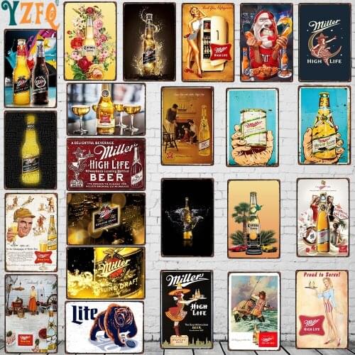 Miller Beer Sign Plaque Metal Vintage Tin Sign For Wall Poster Bar Art Home Decor Cuadros DU-8126A