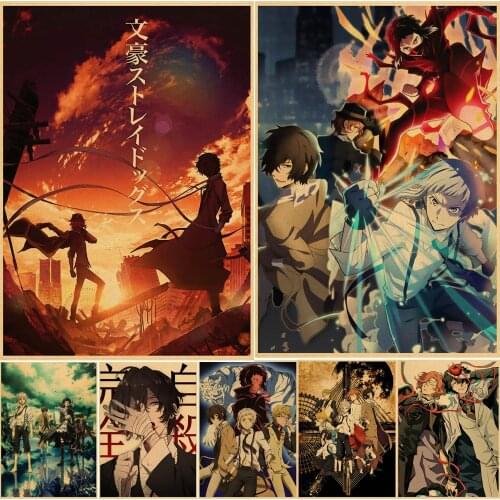 Japanese Anime Bungou Stray Dogs Poster Vintage Cartoon Kraft Paper High Quality Home Art Print Wall Sticker Decoration Painting
