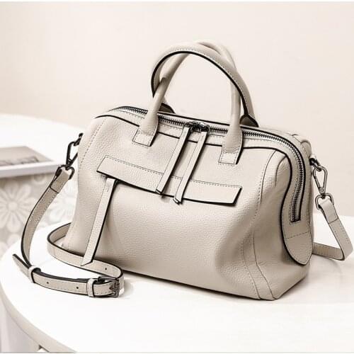 Genuine Cow Leather Women Casual Boston Bag 2021 New High Quality Shoulder Bags Ladies Luxury Brands Designer Handbags Commute
