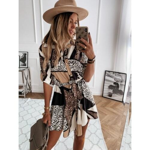 Fashion Sexy Printed Shirt Short Skirt Womens Spring and Summer Mid-waist Single-breasted Polo Collar Regular Sleeve Length Pop