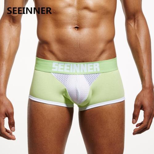 SEEINNER Brand Mens Underwear Mesh Breathable Color Matching U Convex Design Sexy Boxers Foreign Trade