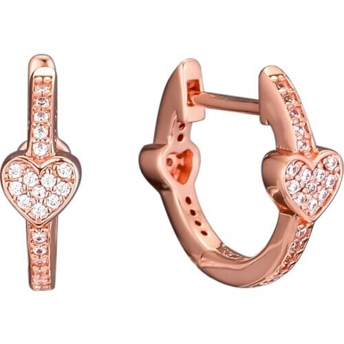 Alluring Hearts Rose Hoop Earring with Clear CZ 100% 925 Silver Jewelry Free Shipping