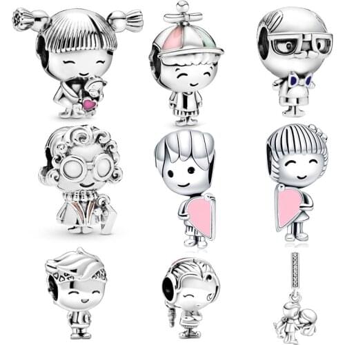 925 Sterling Silver Little Boy & Little Girl Charm Fit Original 3mm Bracelet&Bangle Making Fashion DIY Jewelry For Women