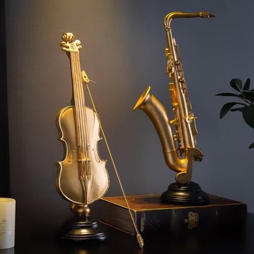 Modern Home Decoration Violin Figurines Sax Statuettes Accessories Desk Office Decor Resin Musical Instrument Model Decorative