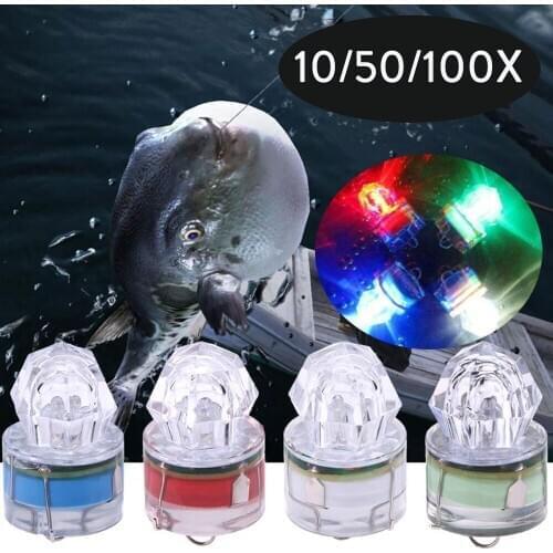 10/50/100X ABS Mini LED Flash Fishing Light Deep Drop Diamond Underwater Waterproof Squid Strobe Bait Fish Lure Lamps Ligthts