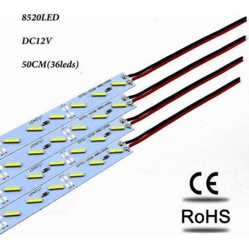 Free shipping SMD 8520 LED Rigid Hard Strip Bar Light 0.5M 36leds Non-waterproof Aluminum Profile LED 12V for LED Strip