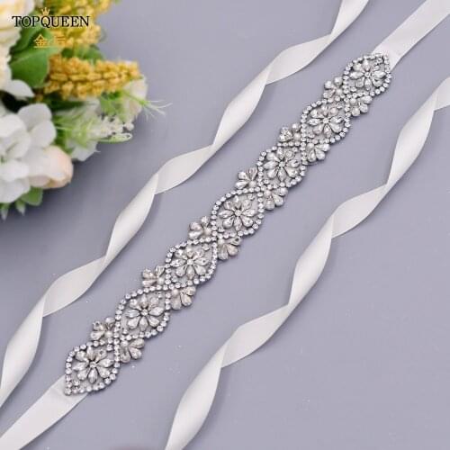 TOPQUEEN S453 Wedding Dress Belt Silver Rhinestone Belt Bridesmaid Child Wedding Crystal Belt Belts for Women Bridal Belts