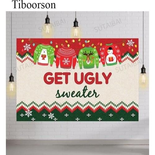 Ugly Sweater Party Christmas Photo Backdrops Snowflake Stripe Pattern Snowman Friend Photocall Poster Photographic Backgrounds