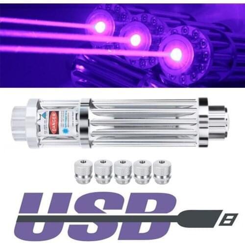 USB Rechargeable Most Powerful Blue Laser Pointers Built in Battery Laser Torch 450nm 5000m Focusable Flashlight With 5 Star Cap