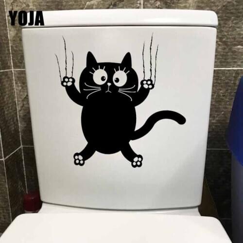 YOJA 23.3X23.7CM Wall Decal Funny Cat Kids Room Pet Animal Toilet Seat Stickers T5-0115