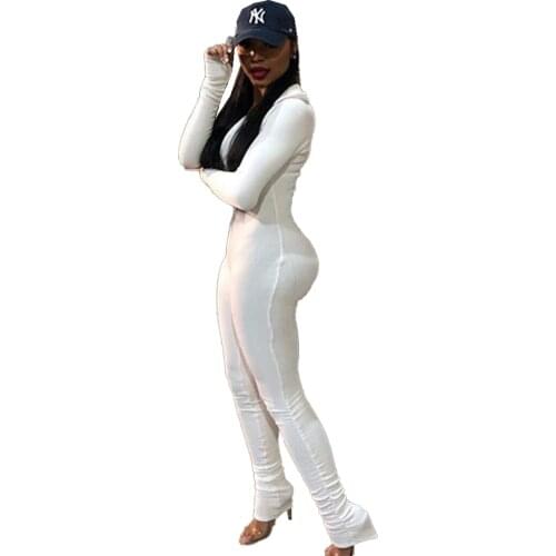 Xllais Winter Bodycon Bodysuit Sexy White Ribbed Rompers Womens Jumpsuit Casual Knit Long Sleeve One Piece Suit