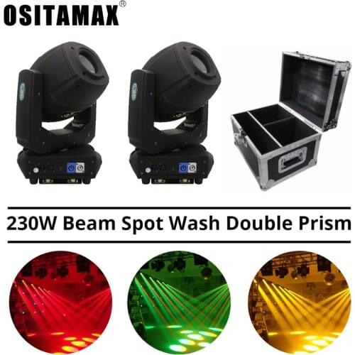 2+Flycase 230W DJ LED Moving Head Spot Gobo Light Beam Zoom Double Prism DMX Stage Lighting Disco Moving Head Spot Lights 230