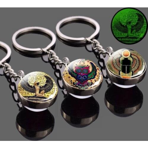 2021 Religion Keychain Keyrings Luminous Glass Ball Keychains Egypt Vintage Jewelry Bohe Long Chains Pendant Keyholder Wholesale