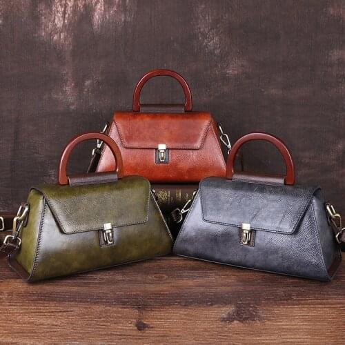 2021New Leather Handbag Retro One-Shoulder Messenger Handbag Business Casual Fashion Top Layer Cowhide