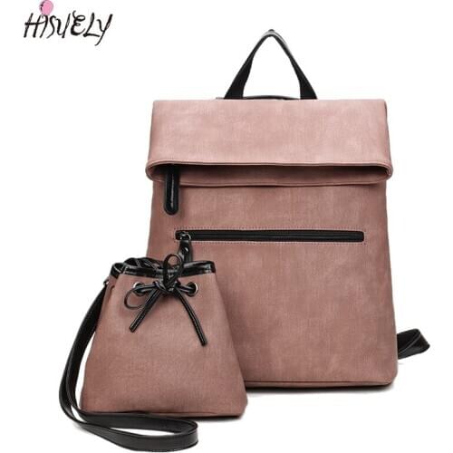 2021 Hot sale 2 PCS/SET Women Backpack PU Leather Backpack Women School Bags for Teenagers Designer Black Femal Backpack New