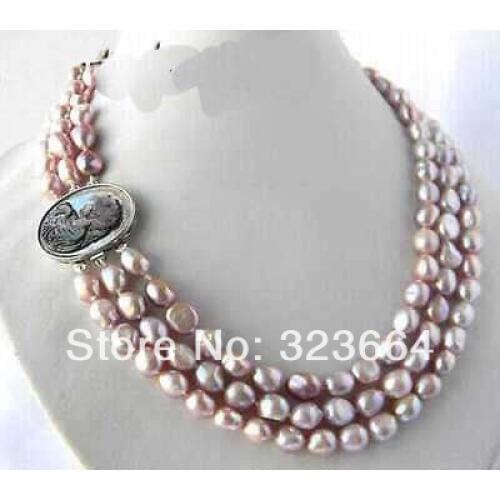 3Strands 17" 9mm Lavender Baroque Freshwater Pearl Necklace