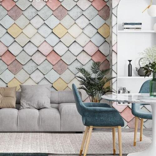 3D brick pattern geometric color macaron plaid wallpaper Nordic warm bedroom TV background wall living room non-woven fabric