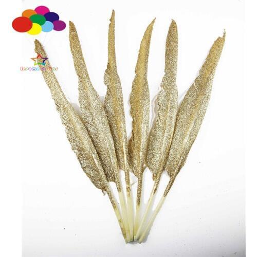 50pcs 100% natural turkey back feather dyed gold giltter 30-35cm/12-14inch beautiful for Diy costume mask headdress